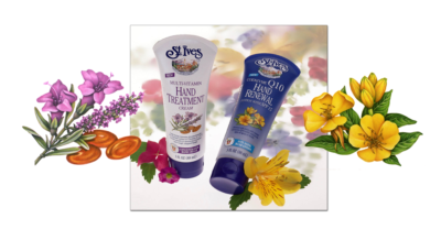 Flowers including lavender and evening primrose.