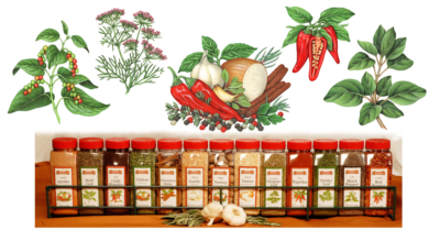 Herbs including black pepper, red pepper, oregano and cumin