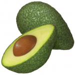 One green avocado with a cut half