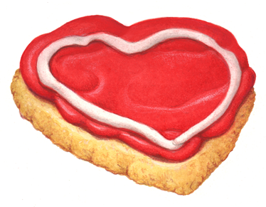Heart shaped Valentine's Day cookie with red frosting.