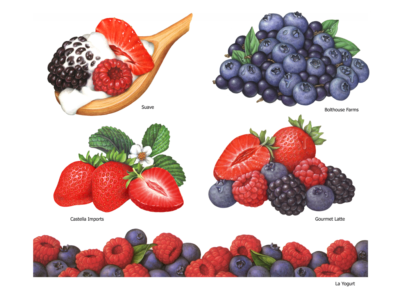 Strawberries, blueberries, acai berries, raspberries and blackberries