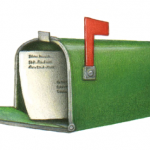 Open green mailbox with an envelope inside