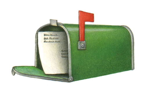 Open green mailbox with an envelope inside