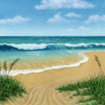 Ocean beach scene with dune grass