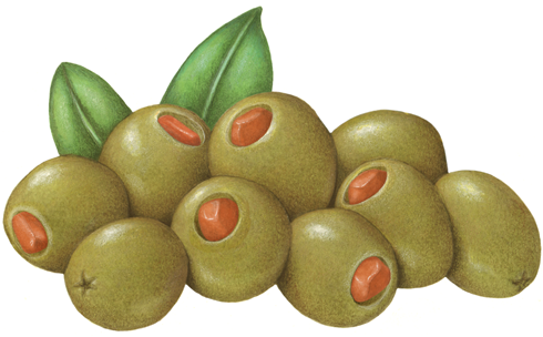 Nine stuffed Manzanillo olives with pimento