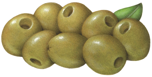 Eight pitted green Queen olives