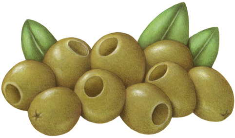 Nine medium green pitted Manzanilla olives