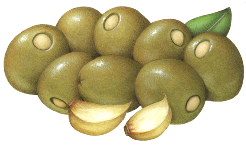 Large green Queen olives stuffed with garlic