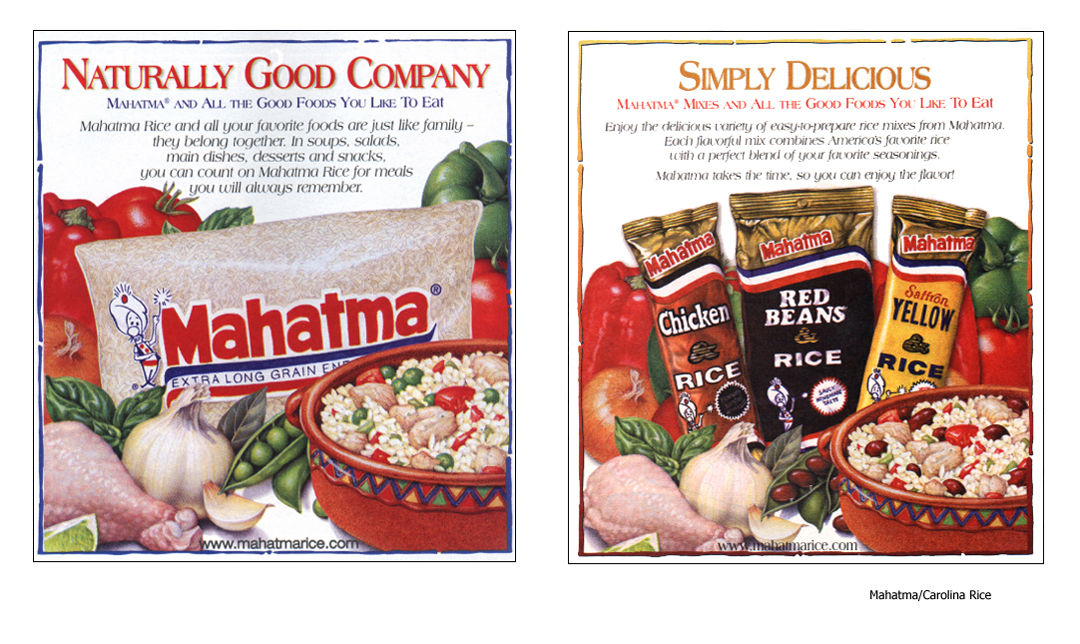 Food illustrations used on advertising for Mahatma and Carolina rice.