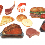 Various food illustrations used for packaging.