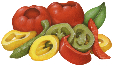 Pazzo Peppers Medley consisting of red cherry peppers, red and green sweety pepps strips, jalapeno slices and banana pepper rings