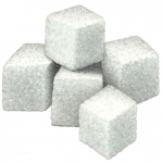 Stack of five sugar cubes