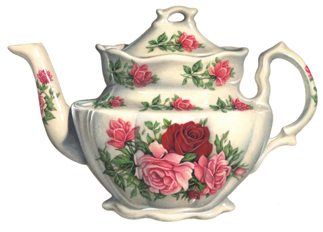 White porcelain teapot with an English rose decoration