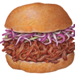 Pulled pork sandwich with purple coleslaw.