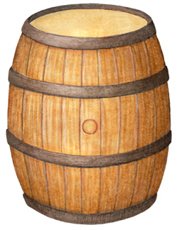 Wooden whiskey barrel.