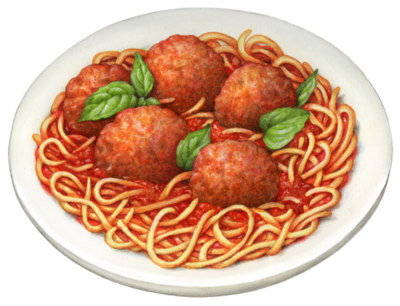 Wwhite plate of spaghetti and meatballs