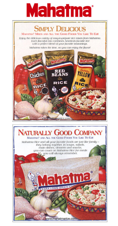 Food illustrations used on advertising for Mahatma and Carolina rice.