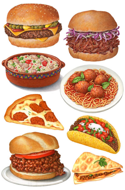 Food illustrations used for packaging.