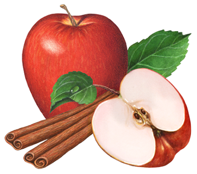 Red apple with a cut half and cinnamon sticks